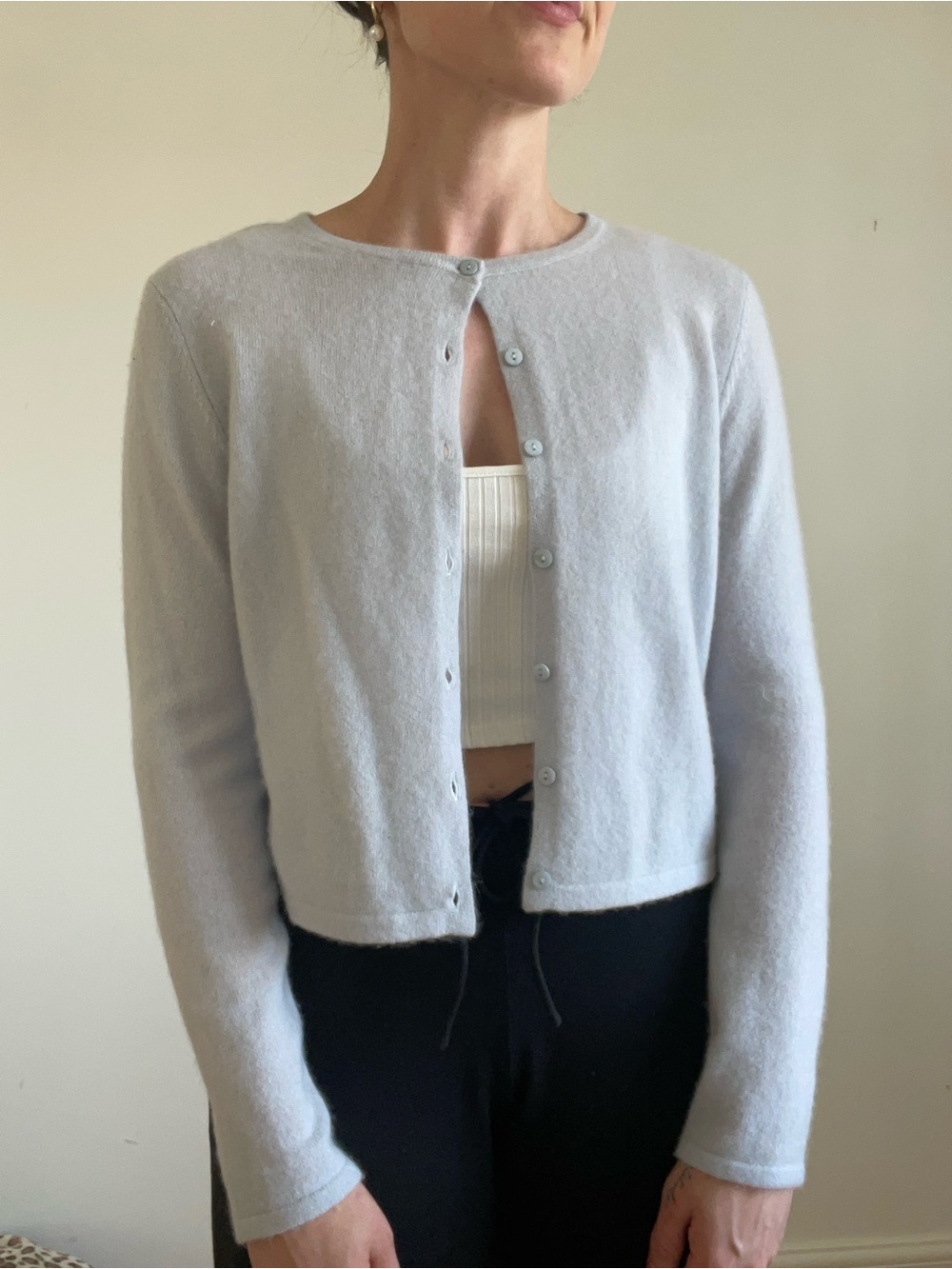 Cashmere Lavender Button-Front Cropped Cardigan